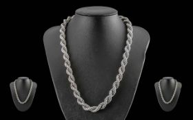 A Fine Quality Sterling Silver Rope Twist Chain, Marked for Sterling Silver. Length 18 Inches - 45