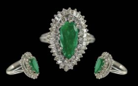 Ladies - 18ct White Gold Emerald and Diamond Set Dress Ring, Marked to Interior of Shank, The