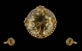 A Fine Quality Vintage Ladies Single Stone 9ct Gold Citrine Set Ring, The Large Faceted Citrine of