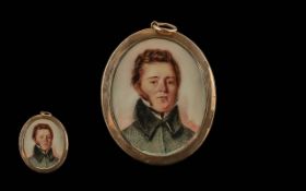 George III 1760 - 1819 Hand Painted Portrait Miniature of a Gentleman Within a 9ct Gold Oval