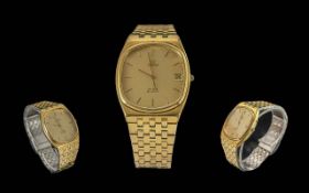 Omega - Deville Gents Quartz Gold on Steel Wrist Watch, With Integral Omega Watch Strap. c.1970's.