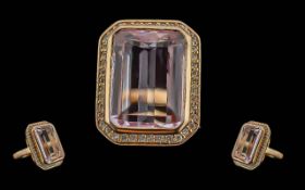 Ladies - Quality 18ct Gold Tourmaline and Diamond Set Statement Ring. Full Hallmark to Interior of