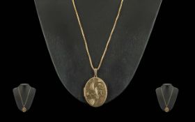 Ladies Pleasing Quality Large Oval Shaped Hinged Locket with Attached Long Box Chain, Both Locket