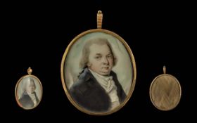 George III 1760 - 1819 12ct Gold Mounted Hand Painted Portrait Miniature of Oval Form of a
