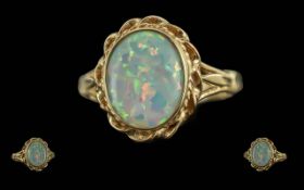 Ladies Attractive 9ct Gold Single Stone Opal Set Ring. Full Hallmark to Interior of Shank. The