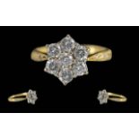 Ladies Excellent 18ct Gold Diamond Set Cluster Ring, Full Hallmark to Interior of Shank. The Well