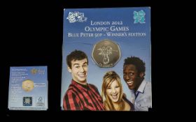 Royal Mint London 2012 Olympic Games Blue Peter 50 Pence, Winners Edition, Sealed Package. Mint