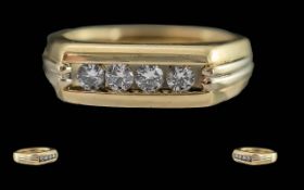 Gents 9ct Gold 4 Stone Diamond Set Ring. Full Hallmark to Interior of Shank. The Well Matched