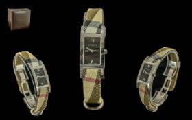 Ladies Burberry Watch with Box & Warranty Card, The Strap In the Original Burberry Pattern. Approx