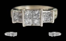 Ladies - Contemporary 14ct White Gold Diamond Set Dress Ring, Full Hallmark to Interior of Shank,