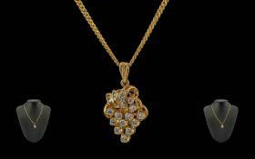 Ladies - Stunning 22ct Gold Diamond Set Pendant of Pleasing Form, Attached to a 22ct Gold Chain of