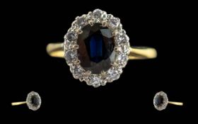 Ladies 18ct Gold Pleasing Diamond and Sapphire Set Ring. Not Marked but Tests 18ct Gold. Central