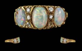 Ladies - Pleasing Quality 18ct Gold Opal and Diamond Set Ring. Full Hallmark for Birmingham 1951