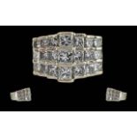 Ladies - Pleasing 14ct White Gold 3 Tier Diamond Set Ring, Marked 14ct to Interior of Shank, The