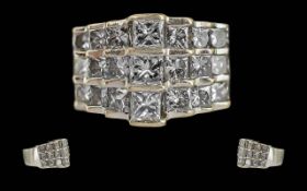 Ladies - Pleasing 14ct White Gold 3 Tier Diamond Set Ring, Marked 14ct to Interior of Shank, The