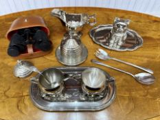 Small Collection Of Silver Plated Ware - Together with a pair of Ajax binoculars.