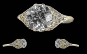 Ladies Early 20th Century Platinum Diamond Set Dress Ring, Excellent Designed Diamond Set Shank /