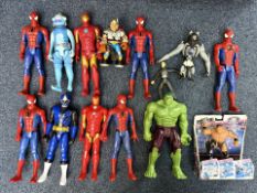Two Boxes of Action Figures, to include Spiderman, Incredible Hulk, Power Slammer, etc.