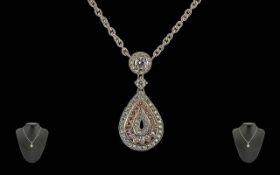 Ladies Pleasing and Attractive 18ct White Gold Necklace with Integral Pear Shaped Diamond Set