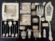 A Collection Of Hallmarked Silver - To include boxed coffee spoons, various napkin rings,