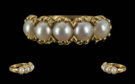 Ladies Pleasing 9ct Gold 5 Stone Pearl Set Ring, Full Hallmark to Interior of Shank, The Well