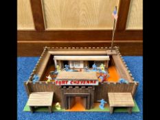 Child's Wooden Fort, with two bags of soldiers. Well made fort, ideal for child.