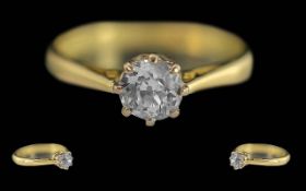 Ladies Pleasing 18ct Gold Single Stone Diamond Set Ring, Marked with Full Hallmark to Interior of