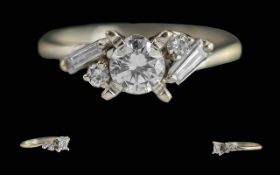 Ladies 1930's Attractive 18ct White Gold Diamond Set Dress Ring, Full Hallmark to Interior of Shank,