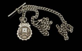 Gents Early 20th Century Sterling Silver Double Albert Watch Chain + T-Bar, Lobster Claw Clasp and