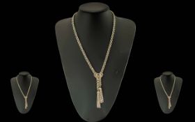 A Superior Vintage Sterling Silver Necklace with Tassel Drops, Quality Design. Length 26 Inches - 65
