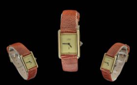 Cartier - Paris Ladies Mechanical Gold on Silver Wrist Watch, Features 20 Microns Thick, Gold