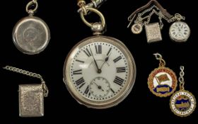 Railway Interest - Edwardian Period 1902 - 1910 - A Fine Sterling Silver Double Albert Watch