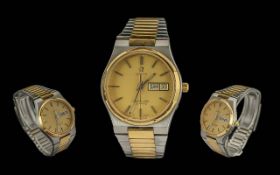 Omega Seamaster - Vintage Gents Gold Tone and Steel Quartz Wrist Watch with Integral Bracelet.