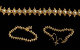 Ladies - Excellent Designed 22ct Gold Pearl Set Bracelet, Good Clasp. Marked 22ct. Set with Silvered