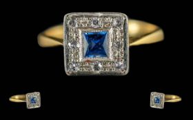 Edwardian Period 1902 - 1910 Ladies 18ct Gold and Platinum Petite Diamond and Sapphire Set Ring of