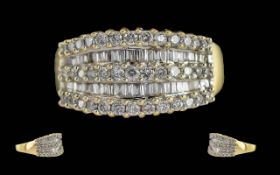 Ladies 18ct Gold Diamond Set Dress Ring, Tests 18ct Gold, The Five Channel Set Diamonds ( Round