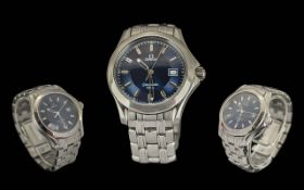 Omega - Seamaster Gents Stainless Steel Just-Date Quartz Wrist Watch. Features Blue Dial, Silver