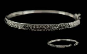 Ladies Fine Quality 18ct White Gold Hinged Bangle Set with Black and White Diamonds with Matching