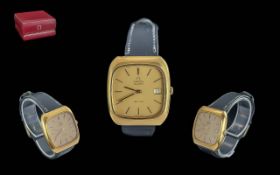 Omega Deville Gents Vintage Gold On Steel Quartz Wrist Watch - Of Square Form, Champagne Dial,