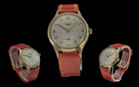 Longines - Gents Stylish 9ct Gold Cased Mechanical Wrist Watch. c.1960's. Dial / Case / Movement