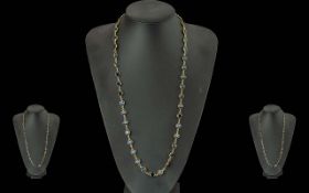 Ladies - Pleasing 9ct Gold Blue Gem Stone Set Necklet / Necklace. Marked 9ct. Well Matched Blue
