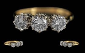Ladies - Fine 18ct Gold 3 Stone Diamond Set Ring, Not Marked but Tests 18ct Gold. The Trio of Well