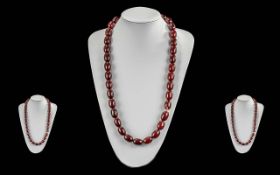 Early 20th Century Cherry Amber Graduated Beaded Necklace of Excellent Colour. Length 26 Inches - 65