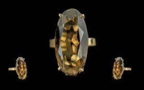 Ladies Good Quality 9ct Gold Single Stone Smoky Topaz Set Ring, Full Hallmark to Shank, The Large