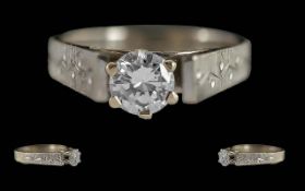 Ladies 18ct White Gold Single Stone Diamond Set Ring, Marked 18ct to Interior of Shank. The Round