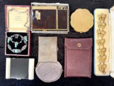 Box Of Collectables - To include Hallmarked Silver cigarette case, costume jewellery, compacts