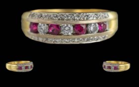 Ladies - Contemporary 18ct White Gold Ruby and Diamond Set Dress Ring, Full Hallmark to Interior
