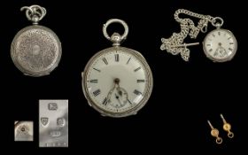 Edwardian Period 1902 - 1910 Good Quality Key Wind Sterling Silver Open Faced Pocket Watch -