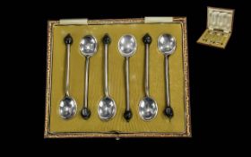 Boxed Set of Six Sterling Silver Coffee Spoons. Hallmark for Sheffield 1920. Box and Spoons In