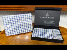 Boxed Set of Royal Doulton Place Mats, blue, white and green checked design. In original box.